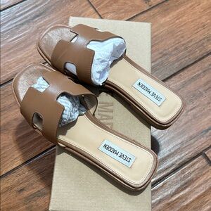 Steve Madden Brown Leather Slide Sandals